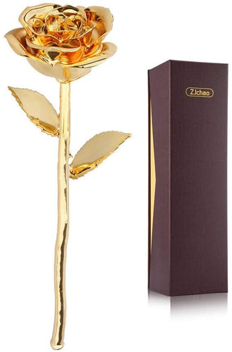 Love Forever Long Stem 24k Gold Foil Trim Red Rose Flower - EK CHIC HOME