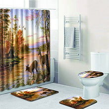 Load image into Gallery viewer, 4 Piece Bathroom Set,Animal Lion Waterproof Shower Curtain Non-Slip Contour Rug Toilet Lid Cover and Bath Mat - EK CHIC HOME
