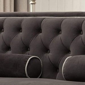 Contemporary Polyester Velvet Fabric Upholstered Button Tufted  Tuxedo Sofa - EK CHIC HOME