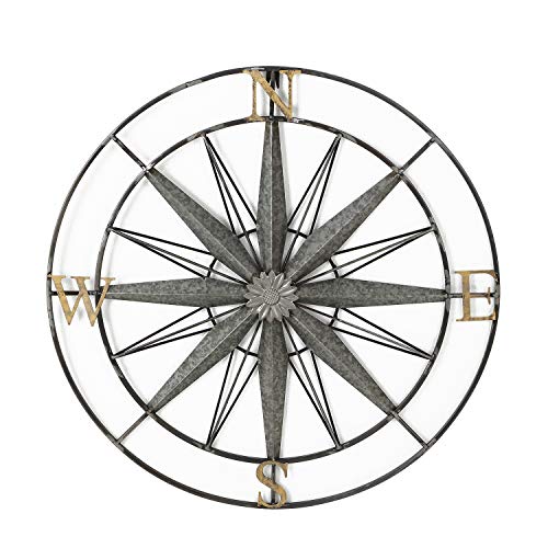 Compass Metal Wall Hanging Art Decor 27.5x27.5 Inches - EK CHIC HOME