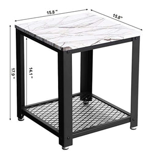 End Table, 2-Tier Side Table with Storage Shelf Living Room, Faux Marble with Metal Frame - EK CHIC HOME