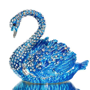 Diamond Blue SWAN Box Hinged Hand-Painted Figurine Collectible Ring Holder with Gift Box - EK CHIC HOME