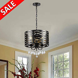 3-Lights Crystal Chandelier, Antique Black Round Beaded - EK CHIC HOME