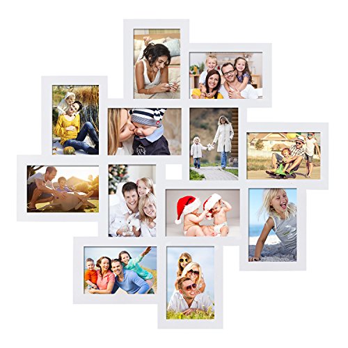 White Wood 12 Openings Wall Collage Picture Frame, 4 x 6-Inch - EK CHIC HOME