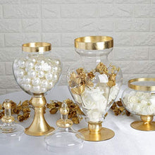 Load image into Gallery viewer, Set of 3 Metallic Gold Rimmed Apothecary Glass Candy Jars - EK CHIC HOME