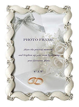 Load image into Gallery viewer, Waves design Cream White Enamel Picture Frame Metal with Silver Plated and Crystals 4 x 6 inch - EK CHIC HOME