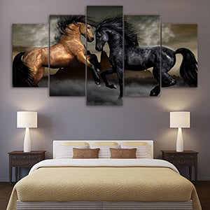 Horses Modern Wall Art Gallery-Wrapped Canvas Art 5 Piece Set Framed - EK CHIC HOME