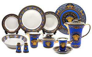 Royalty Porcelain Vintage 49-pc Dinnerware Set 'Blue Medusa', Premium Bone China - EK CHIC HOME