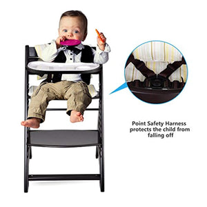 Wooden Highchair, Baby Dining Chair with Adjustable Height, Removable Tray - EK CHIC HOME