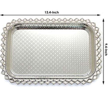 Load image into Gallery viewer, (Pack of 4) Rectangular Floral Engraved Chrome Mirror Serving Tray Victoria Design - EK CHIC HOME