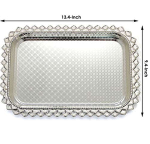 (Pack of 4) Rectangular Floral Engraved Chrome Mirror Serving Tray Victoria Design - EK CHIC HOME