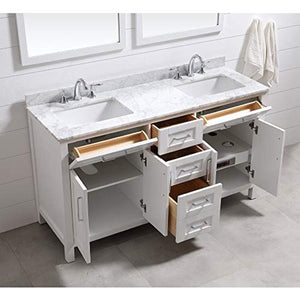 60 White Double Vanity with Marble Top, Backsplash and Two Mirrors 60 inches - EK CHIC HOME