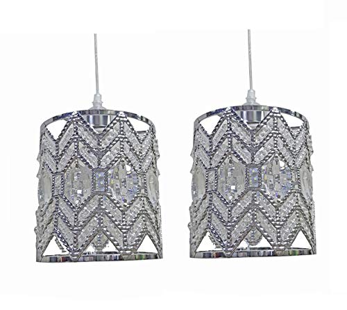 1-Light Chrome Finish Modern Crystal Chandelier  [ Pair of 2 ] - EK CHIC HOME