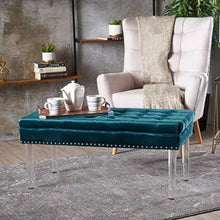 Load image into Gallery viewer, Living Beatrice Tufted Top New Velvet Ottoman (Teal) - EK CHIC HOME