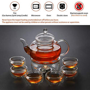 27 oz Glass Filtering Tea Maker Teapot with a Warmer and 6 Tea Cups - EK CHIC HOME