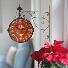Load image into Gallery viewer, Iron Red Face Roman Numerals with Scroll Wall Mount Round Wall Clock - EK CHIC HOME