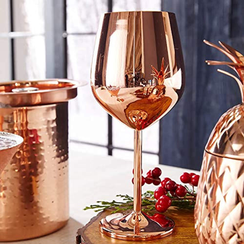 Rose Gold Stem Stainless Steel Wine Glass Set 4 - EK CHIC HOME