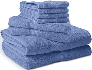 Premium 8 Piece Towel Set (Electric Blue); 2 Bath Towels, 2 Hand Towels and 4 Washcloths - Cotton - Hotel Quality - EK CHIC HOME