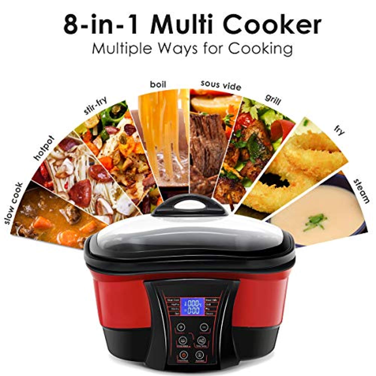 8 in 1 Multi Cooker Programmable Multiple Cooking Options w/ Non-stick