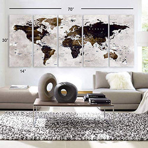 XLARGE 30"x 70" 5 Panels 30"x14" Canvas Print World Map - EK CHIC HOME