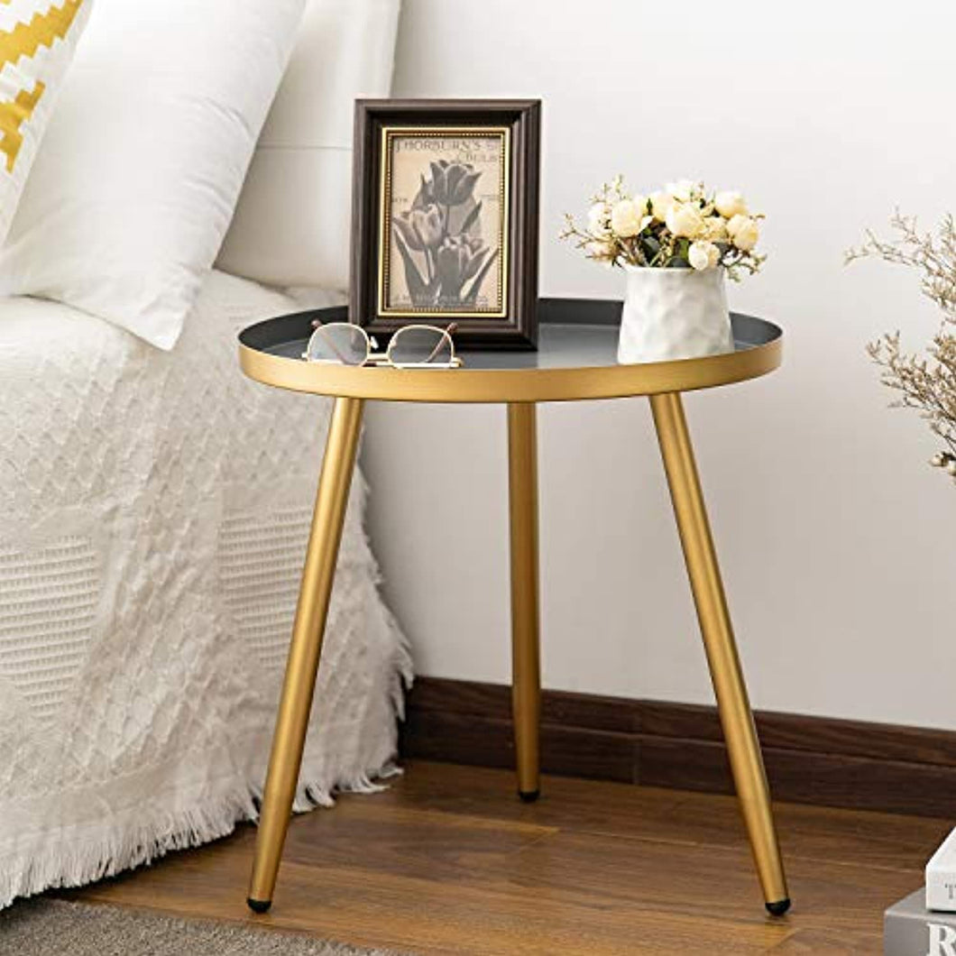 Metal End Table, Nightstand/Small Tables Gold & Gray - EK CHIC HOME