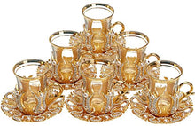 Load image into Gallery viewer, (Set of 6) Turkish Tea Glasses Set with Saucers Holders Spoons, Decorated with Swarovski and Pearl - EK CHIC HOME