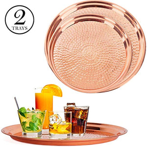 Copper Tray - 2 Pack - Large Tray 15 inch, Medium Tray 13 Inch - EK CHIC HOME