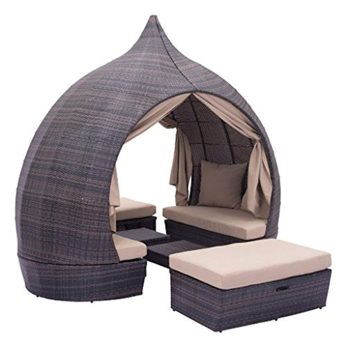 Modern Contemporary Outdoor Patio Daybed, Beige, Rattan - EK CHIC HOME