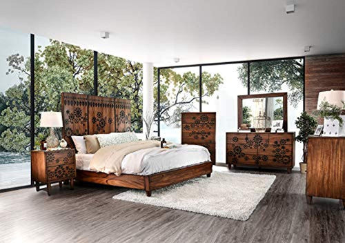 Contemporary Dark Oak Finish Bedroom Furniture 4piece California King Size Set - EK CHIC HOME
