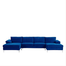 Load image into Gallery viewer, Large Velvet Fabric U-Shape Sectional Sofa, Deep Blue - EK CHIC HOME
