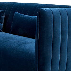 Rivet Ludvig Velvet Mid-Century Modern Sofa,  Navy Blue - EK CHIC HOME