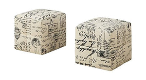 2 Piece French Script Print Ottoman, Off-White/Black - EK CHIC HOME