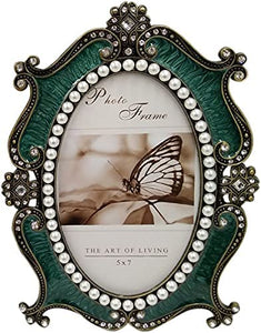 International Designs Peacock Green Jade Round Metal Photo Frames - EK CHIC HOME