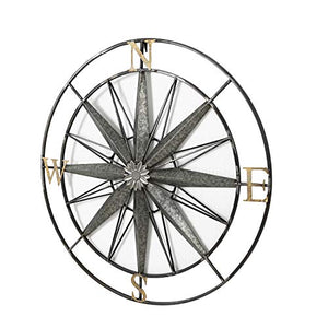 Compass Metal Wall Hanging Art Decor 27.5x27.5 Inches - EK CHIC HOME
