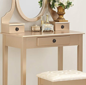 Makeup Vanity Table and Stool Set, Gold - EK CHIC HOME