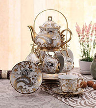 Load image into Gallery viewer, 13 Piece European Retro Titanium Ceramic Tea Set With Metal Holder, Porcelain Tea Cups Set - EK CHIC HOME