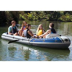 Excursion 5, 5-Person Inflatable Boat Set with Aluminum Oars and High Output Air Pump (Latest Model) - EK CHIC HOME