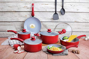 Non-Stick Ceramic Kitchen Cookware Set Pots and Pan-12 Piece Red - EK CHIC HOME