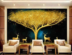 Wall Mural 3D Wallpaper Luxury Golden Tree Elk  Wall Decoration Art 200cm×140cm - EK CHIC HOME