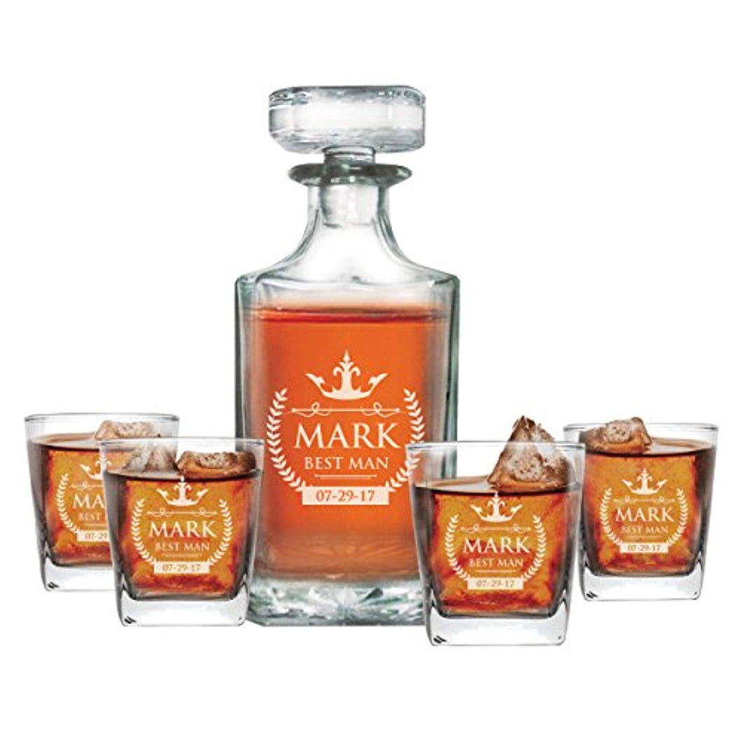 Custom Engraved Groomsmen Gifts - Whiskey Decanter Set and 4 Glasses Gifts Set - EK CHIC HOME