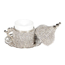 Load image into Gallery viewer, 27 Pc Turkish Coffee Espresso Cup Saucer Swarovski Crystal Set SILVER - EK CHIC HOME