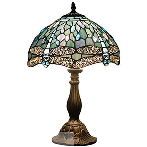 Tiffany Lamp Sea Blue Stained Glass and Crystal Bead Dragonfly - EK CHIC HOME