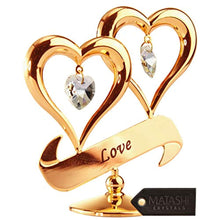 Load image into Gallery viewer, 24K Gold Dipped Two Hearts with Dangling Crystals in Gift Ready Box - EK CHIC HOME