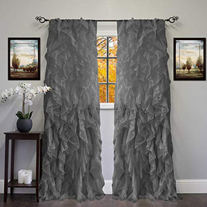 Sheer Voile Vertical Ruffled Window Curtain Panel  2 Piece - EK CHIC HOME