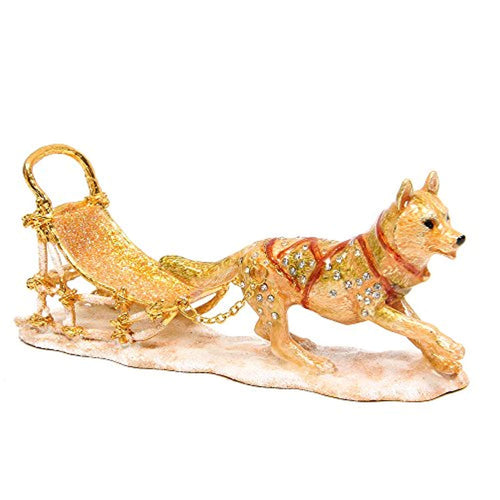 Hand Painted Enameled Sled Dogs Decorative Hinged Jewelry Trinket Box - EK CHIC HOME