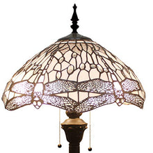 Load image into Gallery viewer, Tiffany Floor Standing Lamp 64 Inch Tall White Clear Stained Glass Shade Crystal Bead Dragonfly - EK CHIC HOME