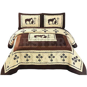 Western Peak 3 Pc Luxury Western Texas Cross Praying Cowboy - EK CHIC HOME