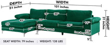 Load image into Gallery viewer, Large Velvet Fabric Sectional Sofa, L-Shape , Emerald - EK CHIC HOME