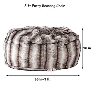 Faux Fur Bean Bag Chair Luxury and Comfy Big Beanless Bag Sponge Filling, 3 ft, - EK CHIC HOME