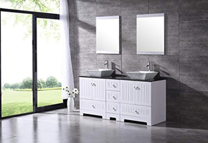 BATHJOY 60" White Double Bathroom Vanity Cabinets and Square Ceramic Vessel Sinks w/Mirrors Faucet Drain Combo - EK CHIC HOME